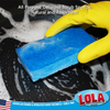 All purpose cellulose scrub sponge being used on a dirty pan, natural and absorbent kitchen cleaning sponge