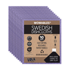 10-count Lola Wowables wild violet/purple Swedish Dishcloths fanned behind package: reusable biodegradable towels, clip, Oeko-Tex 100