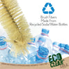 Lola Eco Clean Bamboo Bottle Brush infographic: recycled soda/water bottle fibers, cream bristles on blue plastic bottles