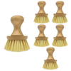 Lola Eco Clean Bamboo Vegetable Brush 6-pack, six round mushroom-shaped brushes with bamboo handles and natural tampico bristles