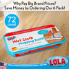 Lola 6-pack dry sweeping cloths with 72-count package shown on a hardwood floor