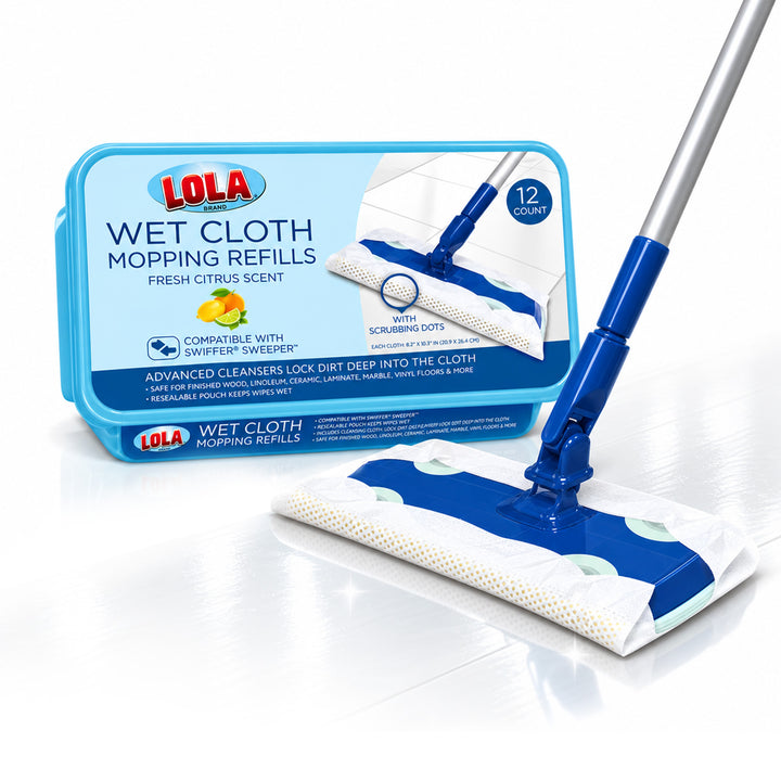 Lola Wet Mopping Pad Refills, 12 count – Compatible with your Swiffer