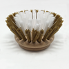 Lola large dishwashing and vegetable brush replacement head, round birch wood disc with tan Tampico and white nylon bristles, front view