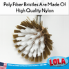 Close-up underside of Lola large brush head with gold Tampico and white high quality nylon poly fiber mixed bristles