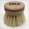 Lola small Tampico vegetable and dish brush replacement head, round birch wood with tan Tampico bristles and stamped logo