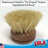 Replacement head for The Original Tampico Vegetable and Dish Brush, closeup bristle side with natural tan fiber bundle tufts, Lola brand