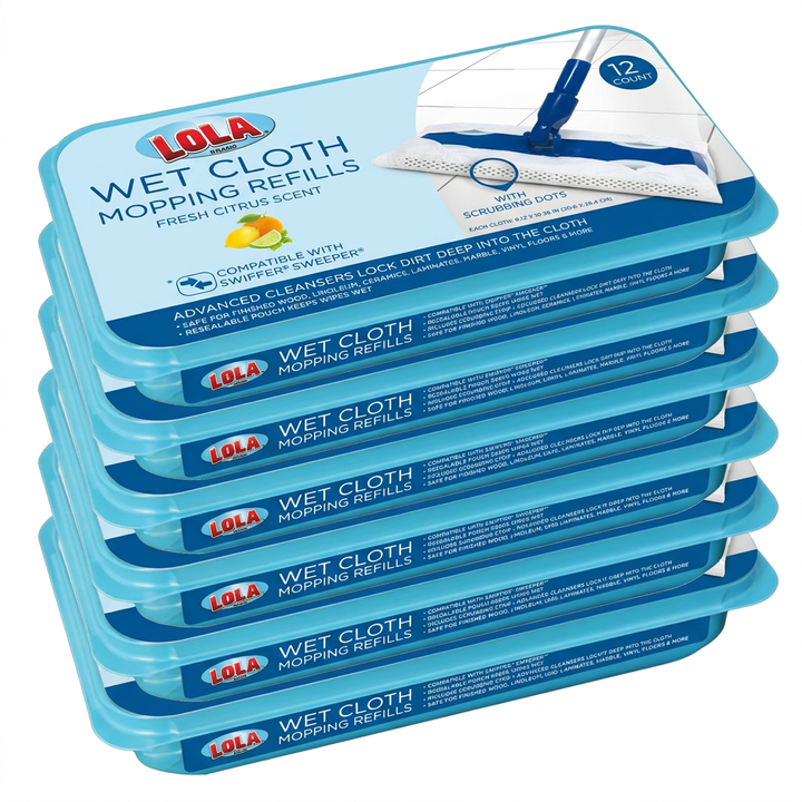 Lola Wet Mopping Pad Refills, 72 count – Compatible with Swiffer